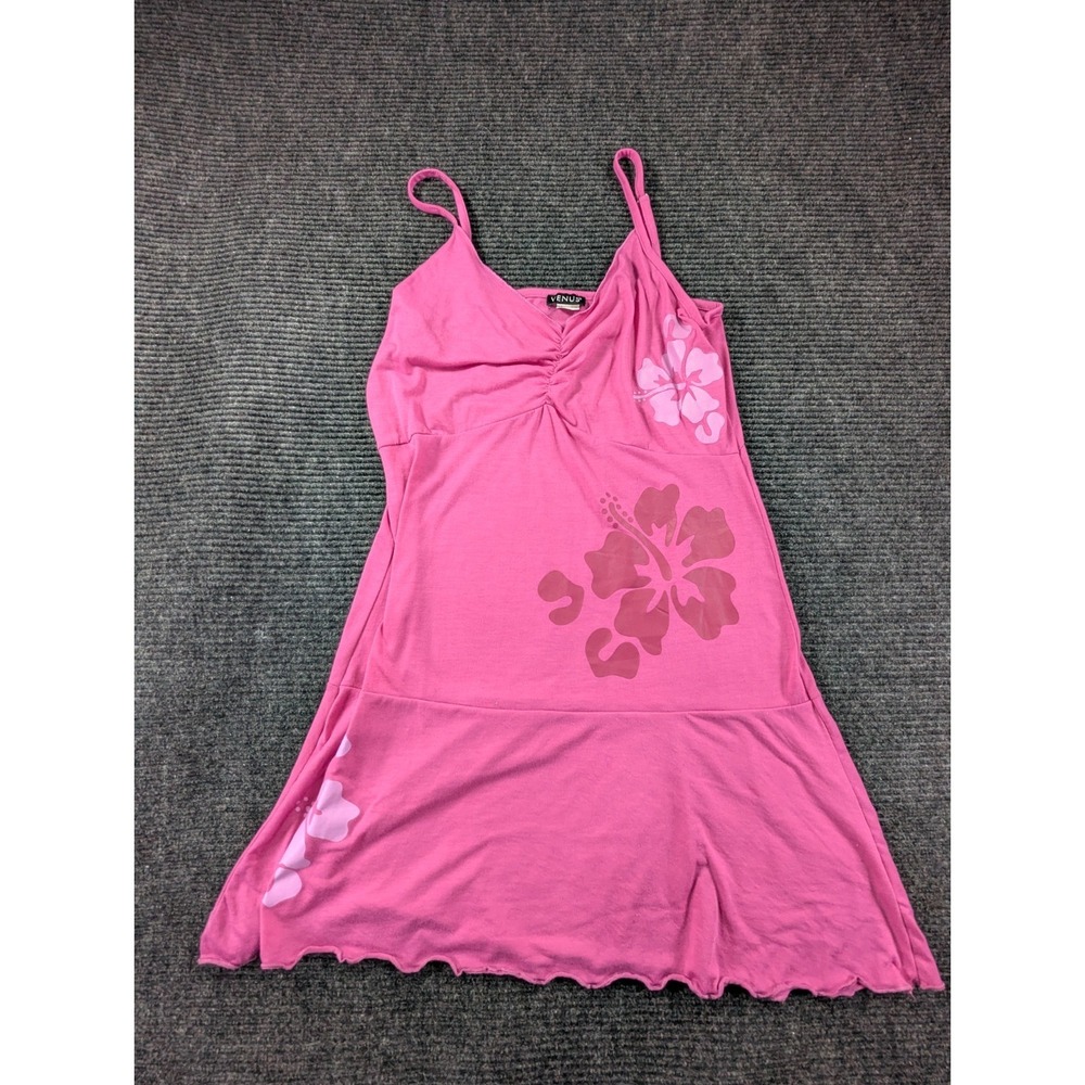 Venus Summer Dress Womens Pink Large Tropical Hibiscus Print Spaghetti Strap